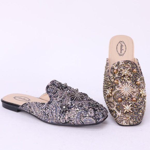 Italina Paisley Rhinestone Slide In Flat Mule 10 - Picture 7 of 10